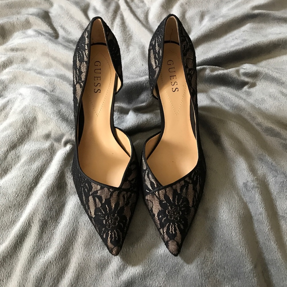 Guess Black Lace Heels, Size 8